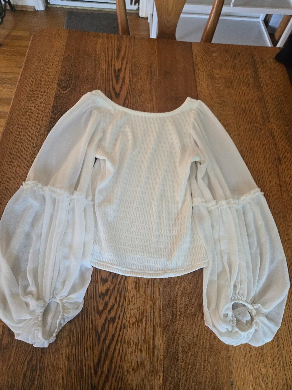 Anthropologie Balloon Sleeve Ivory Top, Size XS